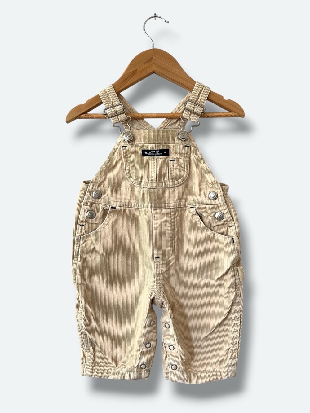 Vintage Baby Gap Y2K Corduroy Overalls Boys 3-6M Tan Carpenter Snap Crotch